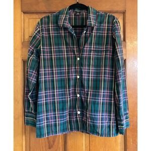 J Crew Womens S Green Plaid Cotton Long Sleeve Pajama Top Preppy Cabin Lounge